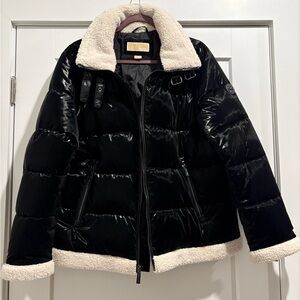 Michael Kors Black Puffer Jacket W/Cream Sherpa Fur Trim
